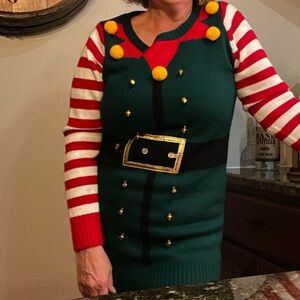 Santa’s little elf knit dress.  Medium.
With elf leggings large.